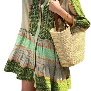 Chic Green and Beige Boho Mini Dress